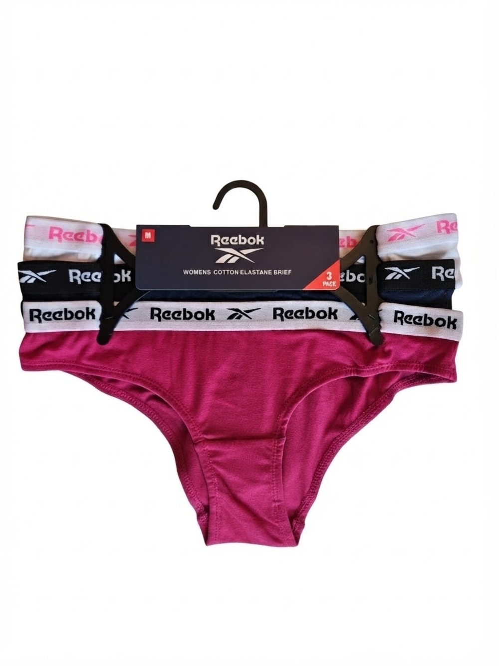 Reebok Women's Bikini Briefs 3-Pack - Burgundy, White, Navy, NWT Medium